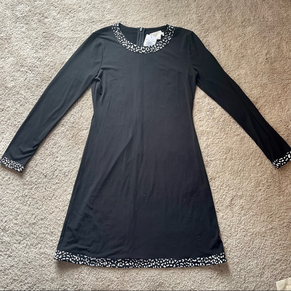 Black Michael Kors Dress with black and white patterned trim.